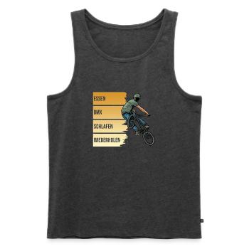 Essen - BMX - Schlafen - Wiederholen - Männer Premium Bio Tank Top - Anthrazit meliert - Vorne - Michal (187cm)