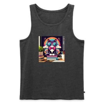 Studious cat with glasses - Men's Premium Organic Tank Top - heather anthracite - Front - AI Model Male 178 light (178cm)