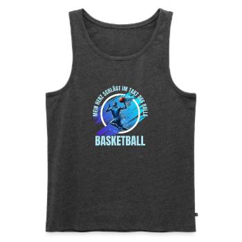 Basketball: Mein Herz schlägt im Takt des Balls - Männer Premium Bio Tank Top - Anthrazit meliert - Vorne - Michal (187cm)