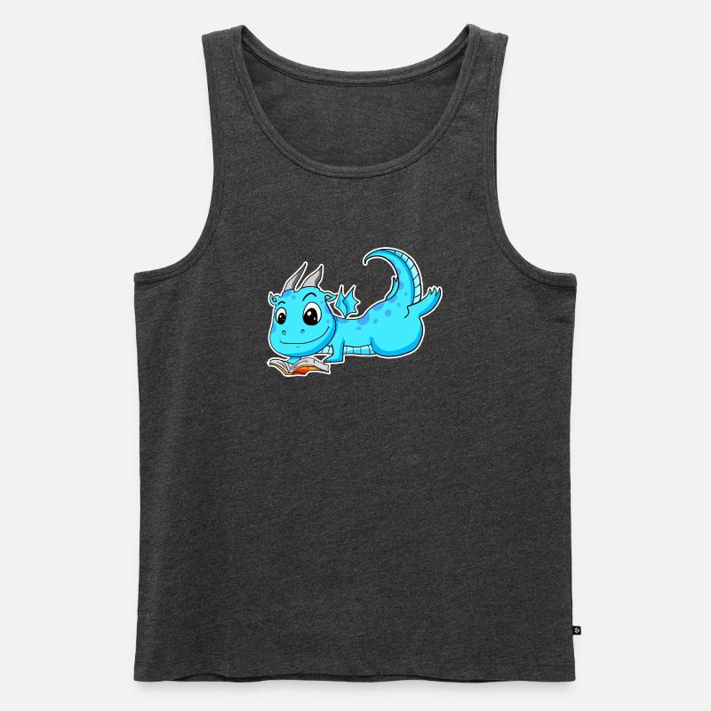 Drache Buch Lesen - Männer Premium Bio Tank Top - Anthrazit meliert