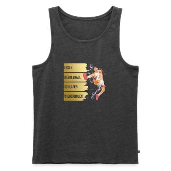 Essen - Basketball - Schlafen - Wiederholen - Männer Premium Bio Tank Top - Anthrazit meliert - Vorne - Michal (187cm)