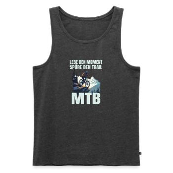 MTB: Lebe den Moment, spüre den Trail - Männer Premium Bio Tank Top - Anthrazit meliert - Vorne - Michal (187cm)