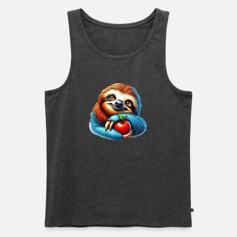 Faultier mit rotem Apfel - Männer Premium Bio Tank Top - Anthrazit meliert