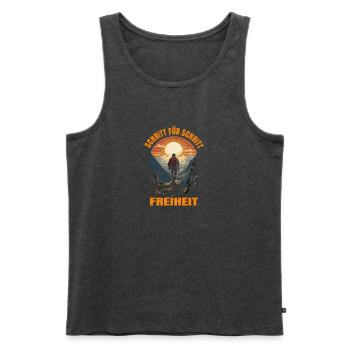 Schritt für Schritt Freiheit - Männer Premium Bio Tank Top - Anthrazit meliert - Vorne - AI Model Male 178 light (178cm)
