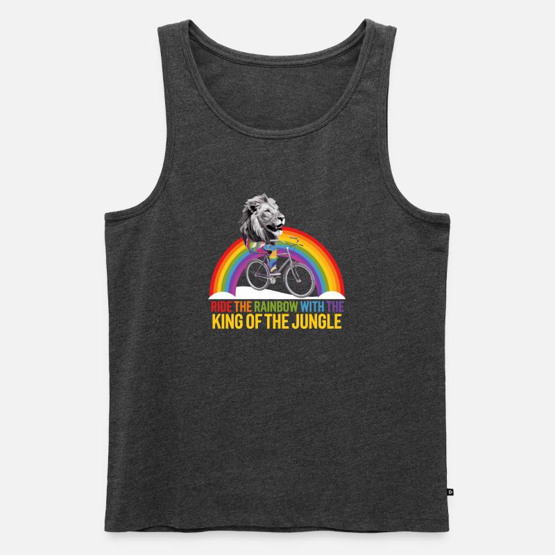 Löwe reitet Regenbogen mit Dschungeltext - Männer Premium Bio Tank Top - Anthrazit meliert