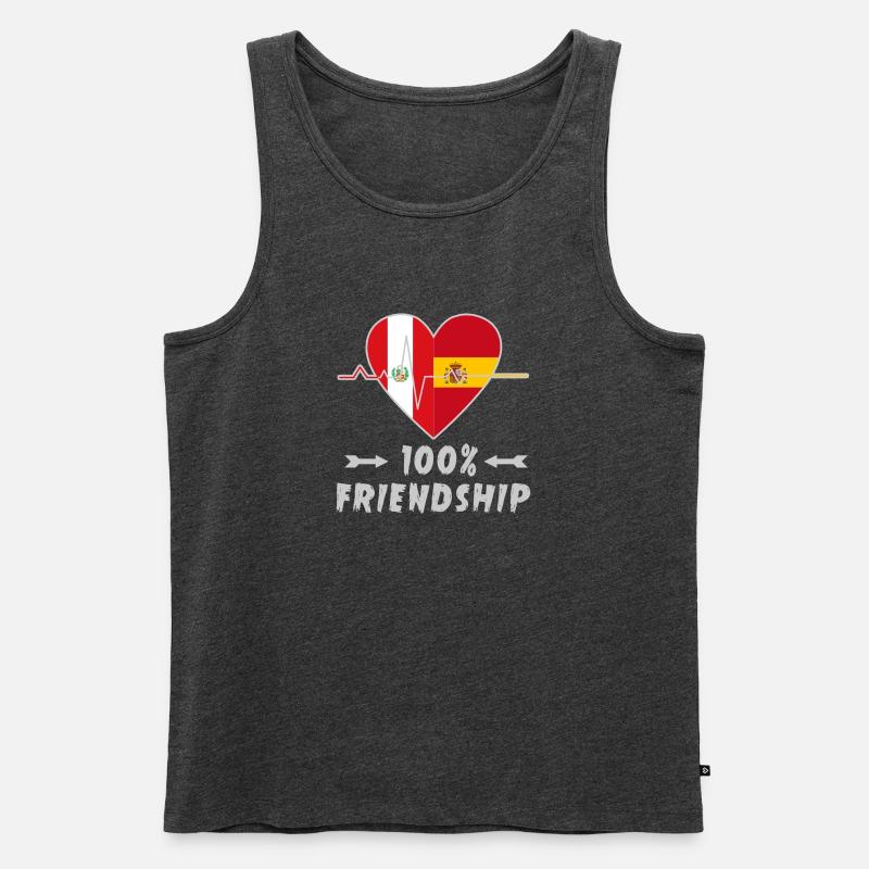 Peru und Spanien 100% Freundschaft - Männer Premium Bio Tank Top - Anthrazit meliert