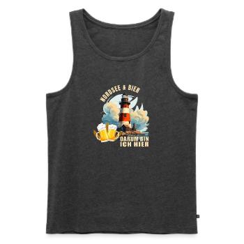 Nordsee und Bier, darum bin ich hier - Männer Premium Bio Tank Top - Anthrazit meliert - Vorne - Michal (187cm)