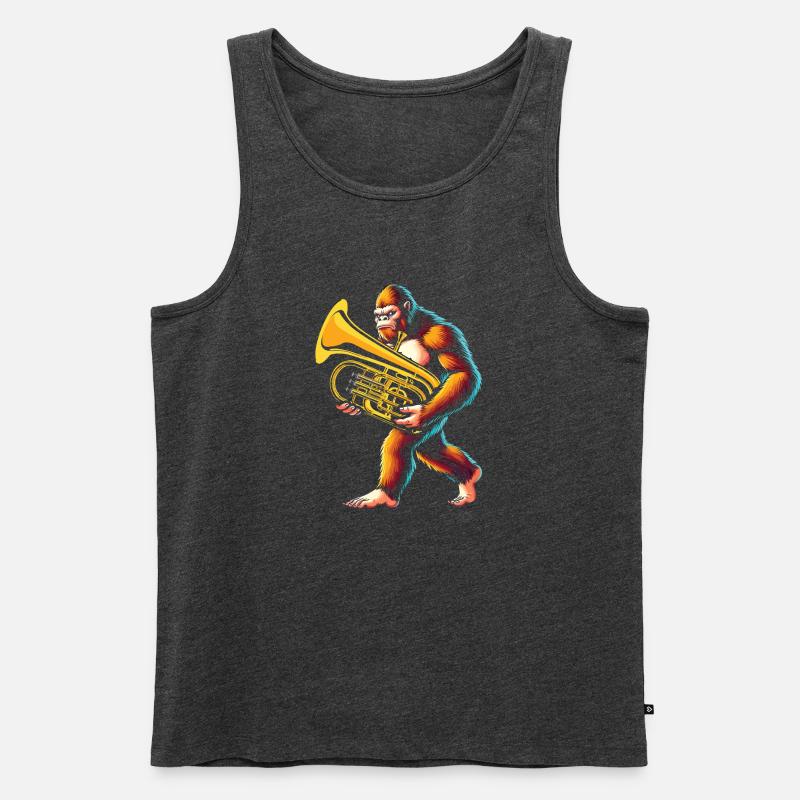 Yeti Gorilla mit Euphonium - Männer Premium Bio Tank Top - Anthrazit meliert