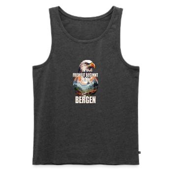 Freiheit beginnt in den Bergen - Männer Premium Bio Tank Top - Anthrazit meliert - Vorne - Michal (187cm)
