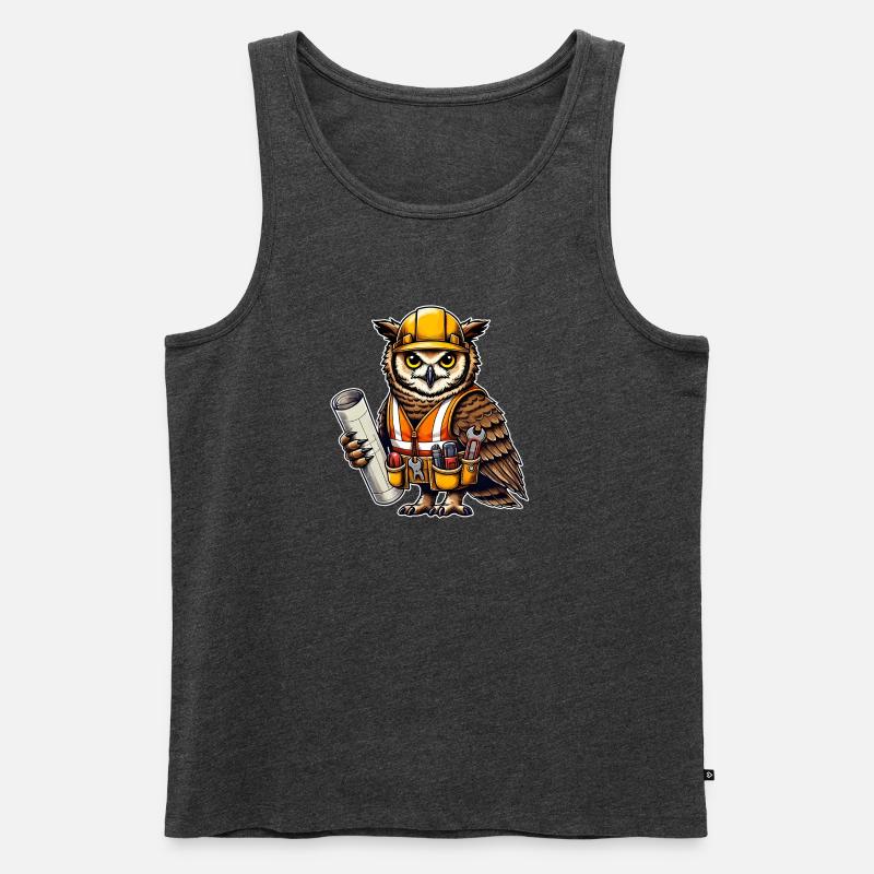 Bauarbeiter-Eule – Clever & Handwerklich! - Männer Premium Bio Tank Top - Anthrazit meliert