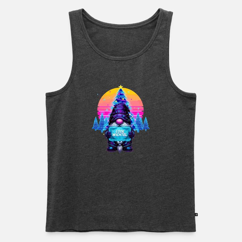 Cyberpunk Code Wichtel - Synthwave Xmas Nerd - Männer Premium Bio Tank Top - Anthrazit meliert
