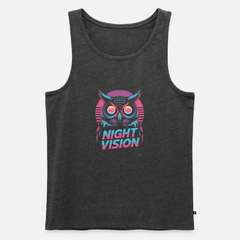 Night Vision Eule Retro Synthwave Nacht - Männer Premium Bio Tank Top - Anthrazit meliert