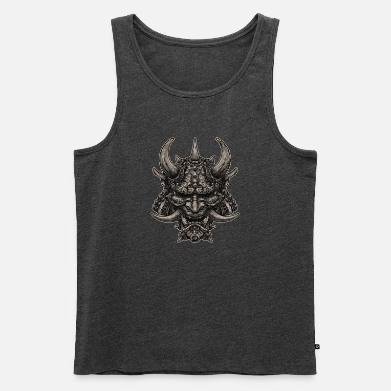 Dämonischer Samurai Helm Oni Maske - Männer Premium Bio Tank Top - Anthrazit meliert