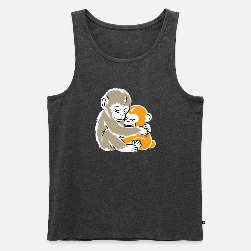 Monkey Hug Duo Illustration - Männer Premium Bio Tank Top - Anthrazit meliert