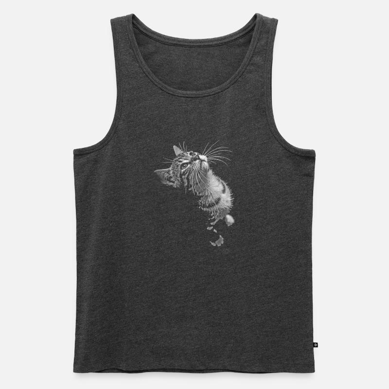 Grayscale Cat Purring Look - Men's Premium Organic Tank Top - heather anthracite