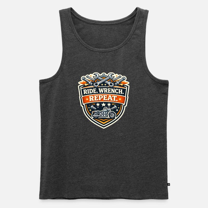 Ride Wrench Repeat Motorrad Patch - Männer Premium Bio Tank Top - Anthrazit meliert