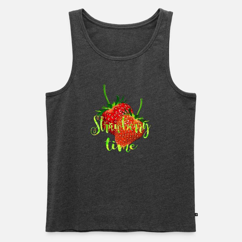 Erdbeeren mit Schrift - Männer Premium Bio Tank Top - Anthrazit meliert