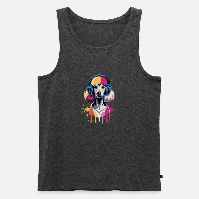 Pudel mit Kopfhörer - Männer Premium Bio Tank Top - Anthrazit meliert