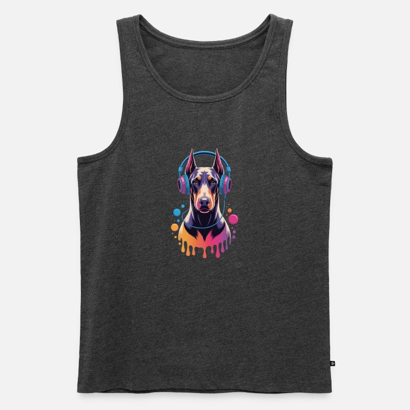Dobermann mit Kopfhörern - Männer Premium Bio Tank Top - Anthrazit meliert