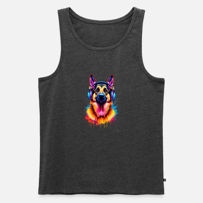 Deutscher Schäferhund mit Kopfhörern - Männer Premium Bio Tank Top - Anthrazit meliert