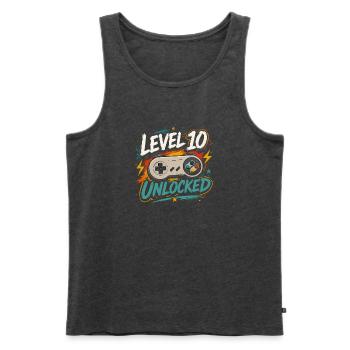 Level 10 freigeschaltetes 10-Jahres-Jubiläums-D-Geschenk - Männer Premium Bio Tank Top - Anthrazit meliert - Vorne - Michal (187cm)