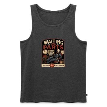 Warten auf Ersatzteile, die nicht faul sind – Automechaniker-Humor - Männer Premium Bio Tank Top - Anthrazit meliert - Vorne - Michal (187cm)