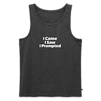 Ich kam, ich sah, ich fragte - Männer Premium Bio Tank Top - Anthrazit meliert - Vorne - Michal (187cm)