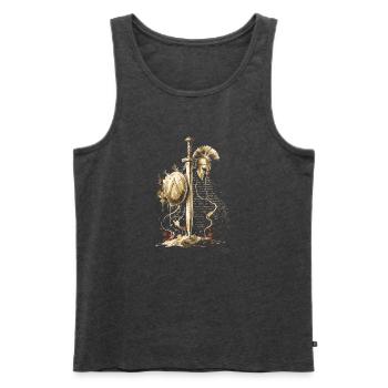 Spartanischer Schwert-Schildhelm Tinten-Kunstkrieger - Männer Premium Bio Tank Top - Anthrazit meliert - Vorne - Michal (187cm)