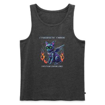 Katze Cybernetic Chaos, Cyberpunk - Männer Premium Bio Tank Top - Anthrazit meliert - Vorne - Michal (187cm)