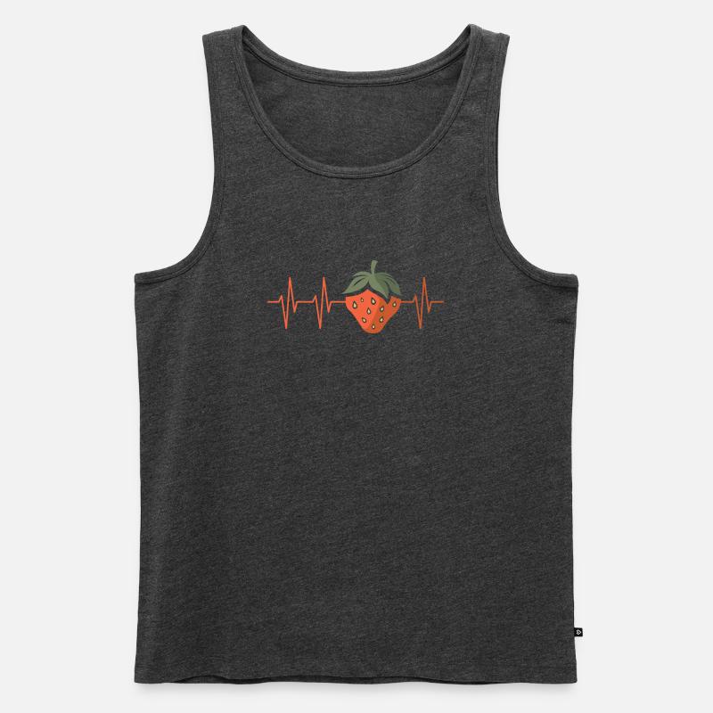 Erdbeere mit Herzschlag im Comic Stil - Männer Premium Bio Tank Top - Anthrazit meliert