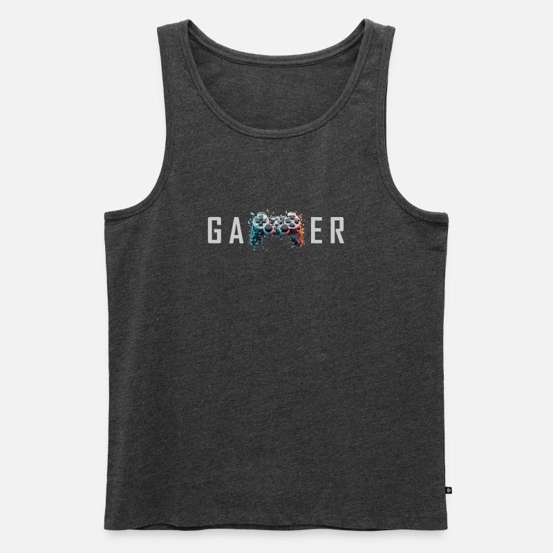 Gamer Schriftzug 3D Controller Nerd Geschenk - Männer Premium Bio Tank Top - Anthrazit meliert