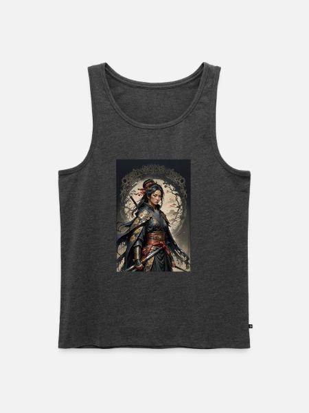Dunkle Samurai Kriegerin im Kimono - Männer Premium Bio Tank Top - Anthrazit meliert
