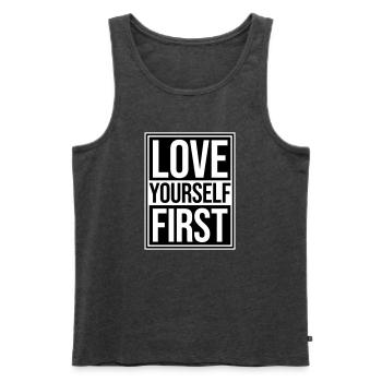 Love Yourself First Self-Love Self-Care - Men's Premium Organic Tank Top - heather anthracite - Front - AI Model Male 178 light (178cm)