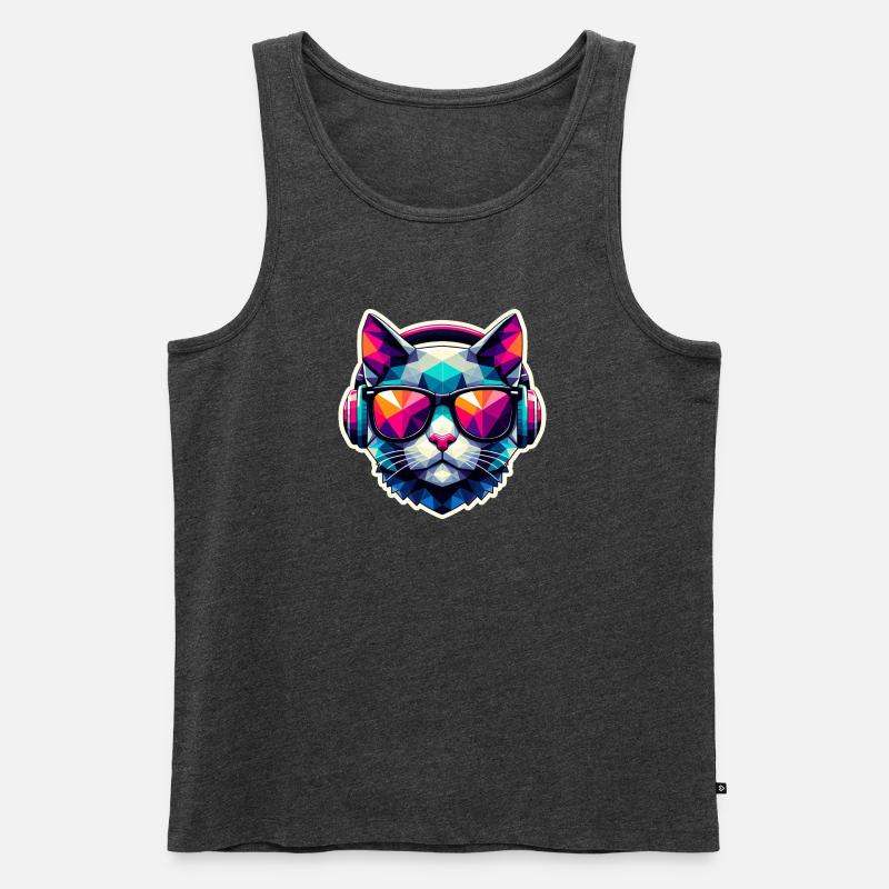 Katze Brille Kopfhörer bunt polygon - Männer Premium Bio Tank Top - Anthrazit meliert