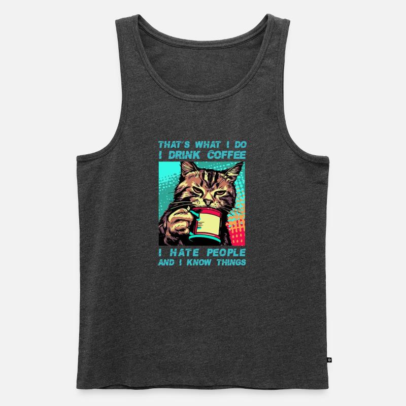 Kaffee mit einer Katze - Männer Premium Bio Tank Top - Anthrazit meliert
