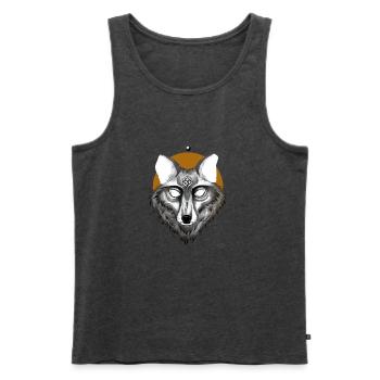 Mystischer Wolf mit Pentagramm Blick - Männer Premium Bio Tank Top - Anthrazit meliert - Vorne - Michal (187cm)
