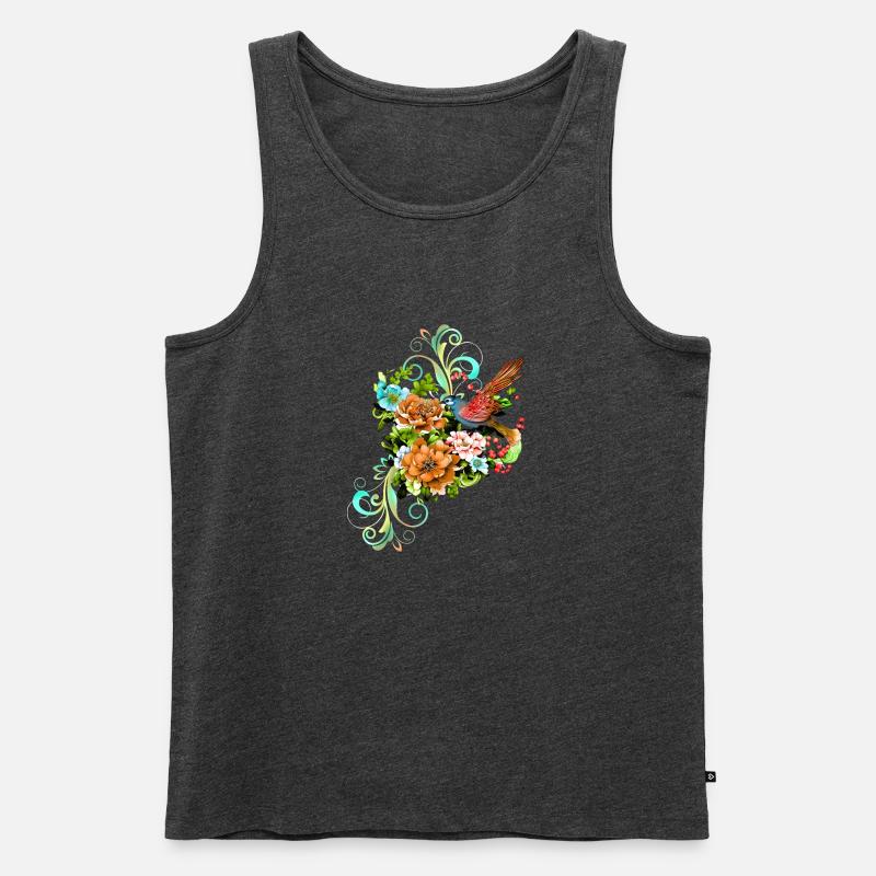 Wunderschöne elegante Blumen mit Vogel. - Männer Premium Bio Tank Top - Anthrazit meliert
