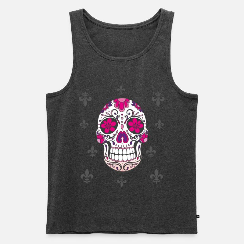 Sugar Skull Fleur De Lis - Männer Premium Bio Tank Top - Anthrazit meliert