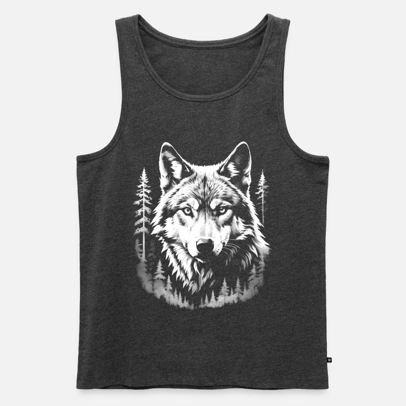 Wolf, Wald - Männer Premium Bio Tank Top - Anthrazit meliert