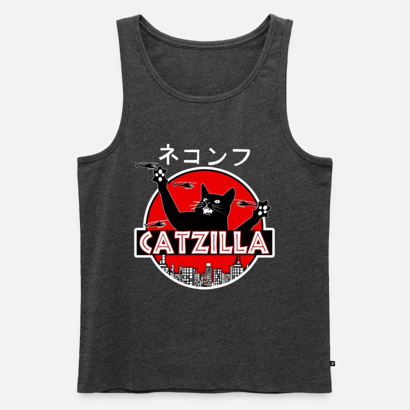 Catzilla Katze - Männer Premium Bio Tank Top - Anthrazit meliert