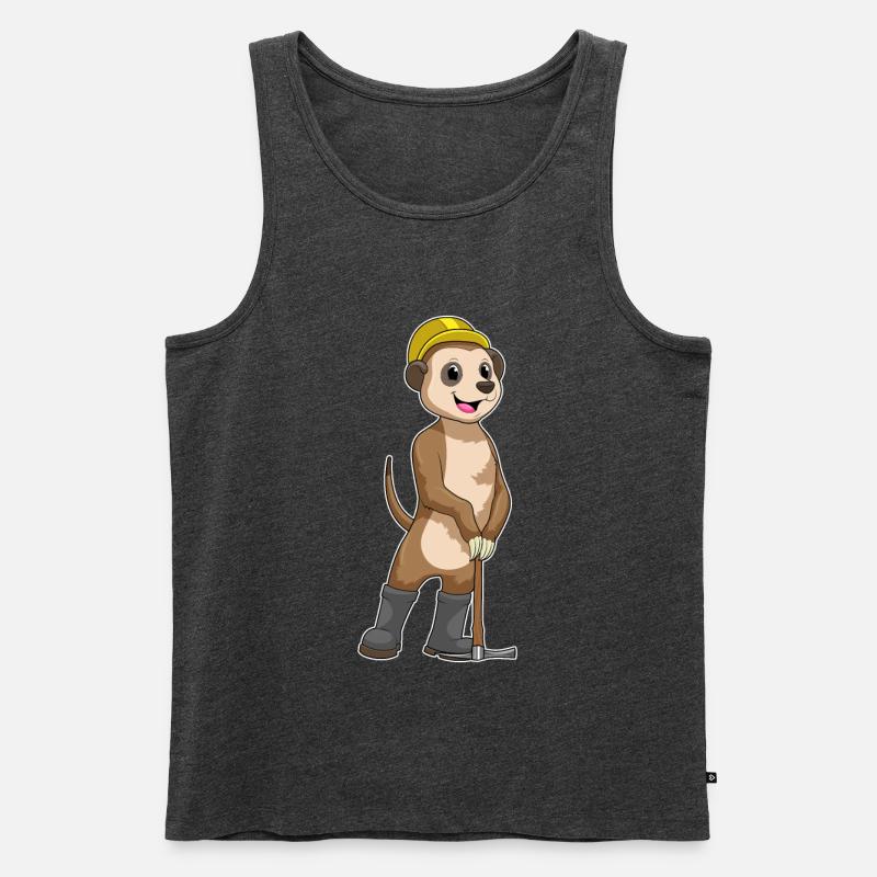 Erdmännchen als Bergarbeiter mit Spitzhacke - Männer Premium Bio Tank Top - Anthrazit meliert