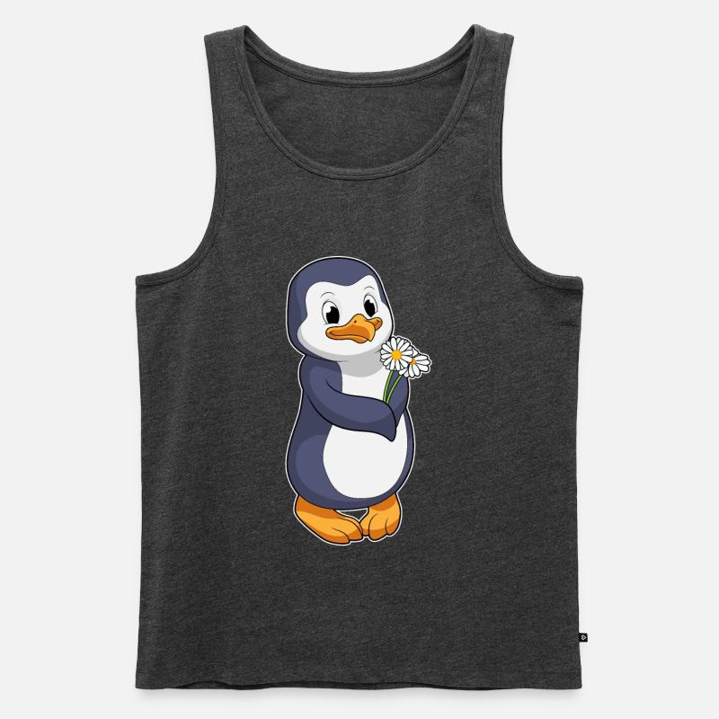 Pinguin mit Gänseblümchen - Männer Premium Bio Tank Top - Anthrazit meliert