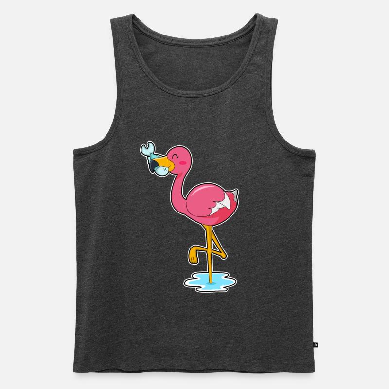 Flamingo mit Fisch - Männer Premium Bio Tank Top - Anthrazit meliert