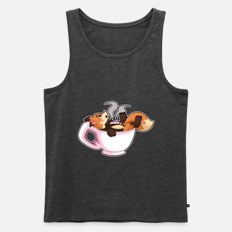 Fuchs mit Tasse Kaffee - Männer Premium Bio Tank Top - Anthrazit meliert