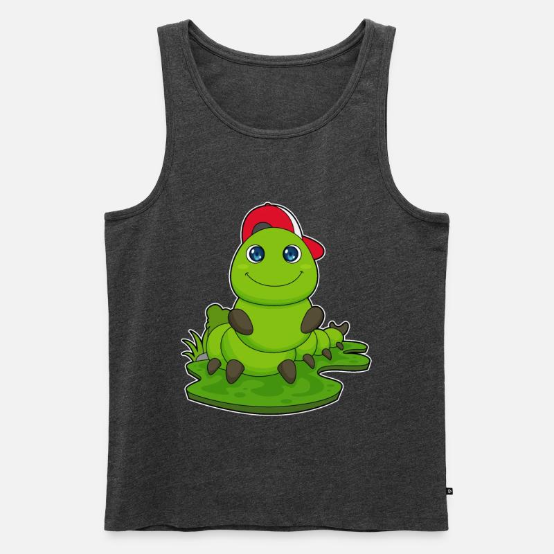 Raupe mit Cap - Männer Premium Bio Tank Top - Anthrazit meliert