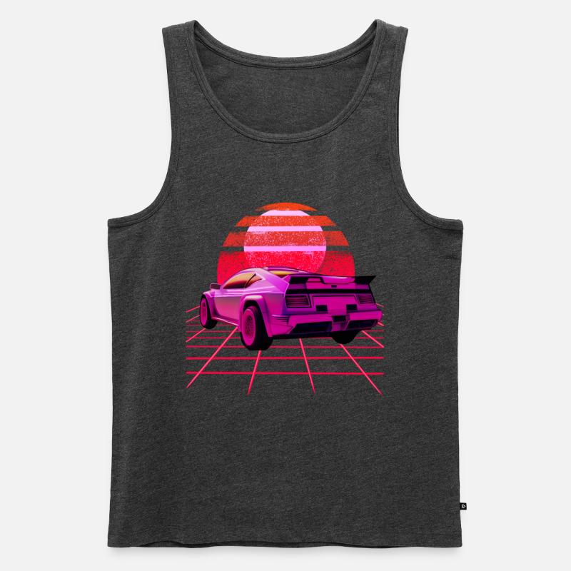 Retro Wave super Car Sunset - Männer Premium Bio Tank Top - Anthrazit meliert