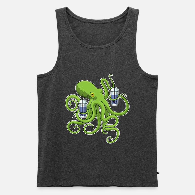 Krake Bubble tea - Männer Premium Bio Tank Top - Anthrazit meliert