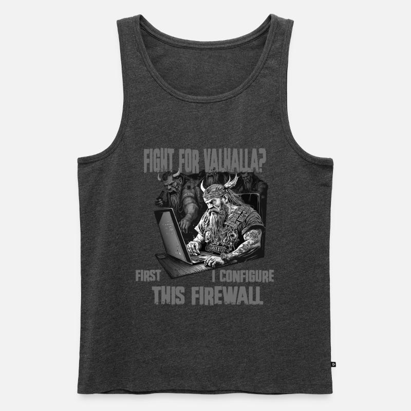 Firewall first Wikingerprogrammierer schwarz weiss - Männer Premium Bio Tank Top - Anthrazit meliert
