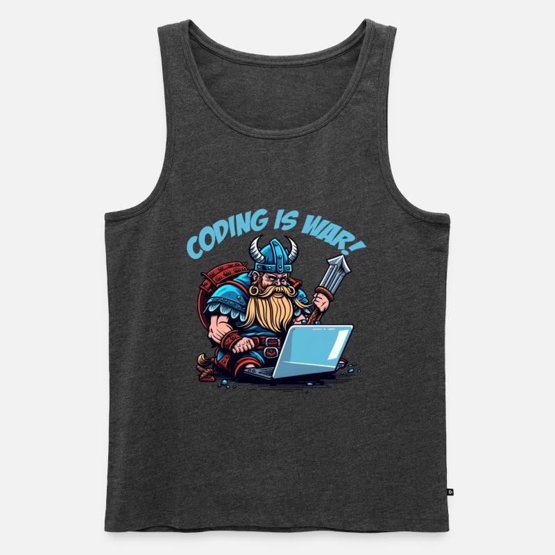 "Coding is war" Wikinger - Männer Premium Bio Tank Top - Anthrazit meliert