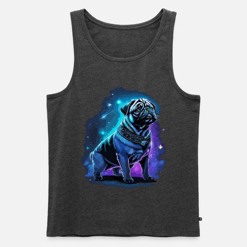 Neon Mops Hund Mitternachtszauber - Männer Premium Bio Tank Top - Anthrazit meliert